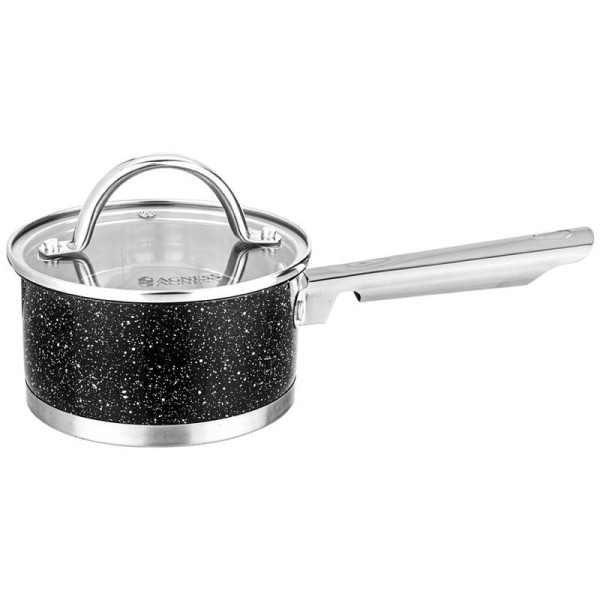 КОВШ AGNESS СО СТЕКЛЯННОЙ КРЫШКОЙ, НЕРЖ.СТАЛЬ 1,0Л 14Х7,5СМ