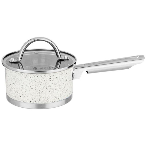 КОВШ AGNESS СО СТЕКЛЯННОЙ КРЫШКОЙ, НЕРЖ.СТАЛЬ 1,0Л 14Х7,5СМ