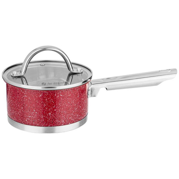 КОВШ AGNESS СО СТЕКЛЯННОЙ КРЫШКОЙ, НЕРЖ.СТАЛЬ 1,0Л 14Х7,5СМ