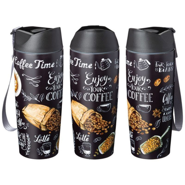 ТЕРМОКРУЖКА AGNESS COFFEE TIME С КНОПКОЙ-СТОППЕРОМ, 380МЛ КОЛБА НЕРЖ.СТАЛЬ
