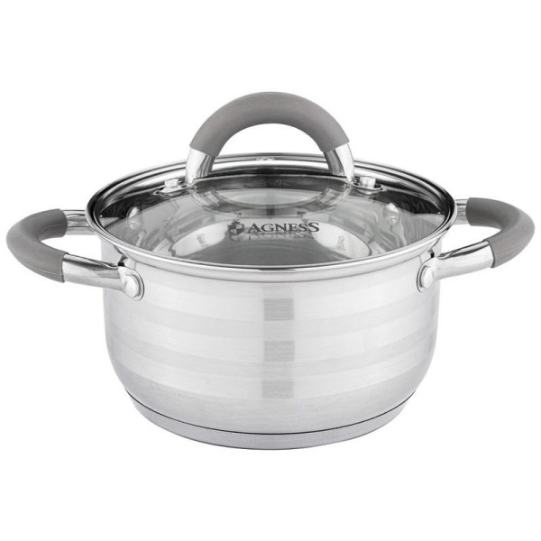 КАСТРЮЛЯ AGNESS CLASSIC СО СТЕКЛЯННОЙ КРЫШКОЙ 1,6 Л. 16X9,5 СМ