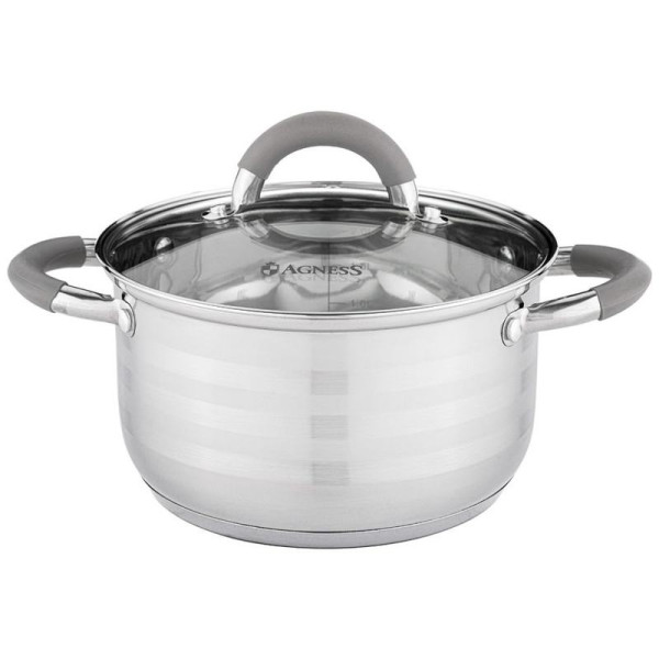 КАСТРЮЛЯ AGNESS CLASSIC СО СТЕКЛЯННОЙ КРЫШКОЙ 2,3 Л. 18X10,5 СМ