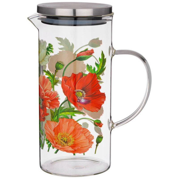 КУВШИН AGNESS МАКИ 1400 МЛ ЖАРОПРОЧНОЕ БОРОСИЛИКАТНОЕ СТЕКЛО